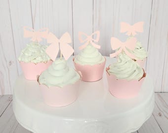Pink Bow Cupcake Toppers Coquette Party Decorations Girly First Birthday Pink Bow Baby Shower Party Decor Coquette Theme Bach Bridal Shower