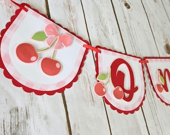 Cherry One Banner First Birthday Party Decorations  For Girls Sweet Cherry on Top Theme Party Pink Bow and Cherry Party Decor