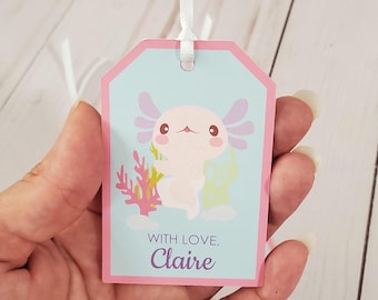 Axolotl Party Favor Tags, Pink and Purple Axolotl Theme Birthday Gift Labels Party Supplies for Girls