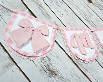Banner personalizado con lazos de cuadros vichy rosas: decoraciones para fiestas de niñas