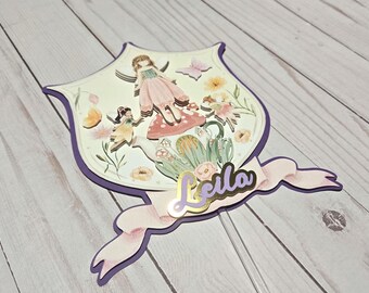 "3D-gedruckter Cake Topper ""Wasserfarbe"" mit goldener und violetter Tortendeko"