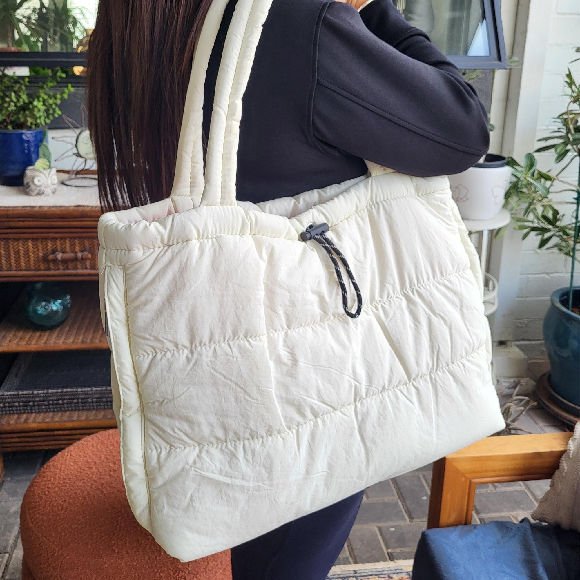 Quilted Puffer Tote Bag For Women - Large Carryall, Lightweight, Shoulder/Crossbody, Nylon - View #9
