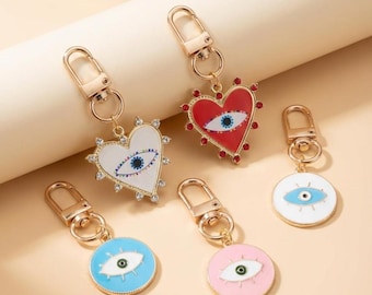 Llavero del Ojo Turco: dije de corazón brillante, acero inoxidable, regalo de cumpleaños para adolescentes y amigos. Adorno para bolso, amuleto de protección, regalo perfecto para rellenar calcetines navideños.