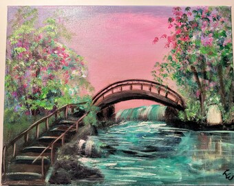 Original Acrylic art canvas landscape painting (Bridge to beauty)