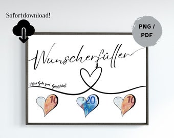 Wunscherfüller, Geburtstag Geldgeschenk, Geburtstagsgeschenk, digitale Download PDF/PNG A4  zum Ausdrucken, Geschenkidee, Geld Verschenken.