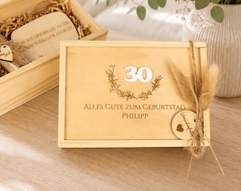 Personalisierte Geschenkbox 30. Geburtstag – Holzbox mit Namen – Geldgeschenk zum 18. – Geschenk für Jungen & Mädchen – Wunschtext