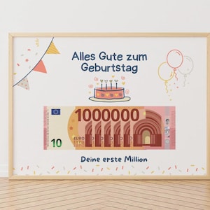 Geldgeschenk, Erste Million, Geburtstag, Sofortige digitale Download, PDF/PNG A4 zum Ausdrucken, Geschenkidee, Geld 10 Euro Schein, Deutsch.