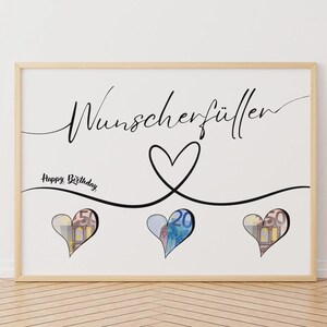 Happy Birthday Wunscherfüller Geburtstag Geldgeschenk, Sofortige digitale Download, PDF DIN A4 und PNG zum Ausdrucken, Geschenkidee.