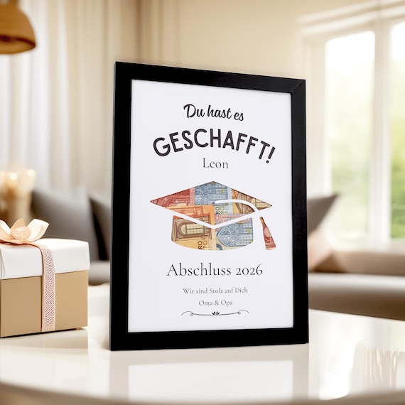 Personalisierte Abschluss Geschenke, Abschluss Geschenk Mädchen Junge, Abschluss 2026 Geldgeschenk, DIN A5 A4, Geschenk zur Abschlussfeier.
