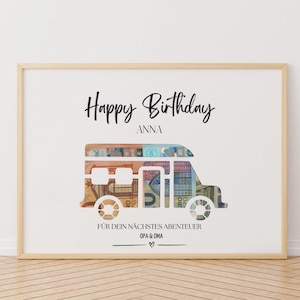 Personalisierte Geburtstag Geldgeschenk Wohnmobil | Perfekt ausgeschnitten Geburtstagsgeschenk Idee | Reise Geschenk | DIN A4 Bilderrahmen.