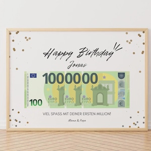 Personalisiertes Geburtstag Geldgeschenk, Deine erste Million, Sofortige  digitale Download, PDF  A4 zum Ausdrucken, Geschenkidee, 100 Euro.