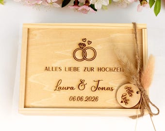Wooden Money Gift Box for Bride and Groom | Wedding Money Gift | Test Tube | Personalized Wedding Gift Box with Names & Date | Keepsake Box