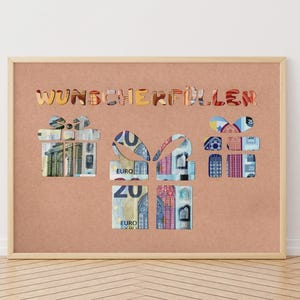 Wunscherfüller Geburtstag Geldgeschenk Kraftpapier, Geschenke DIY Geburtstag Geldgeschenk, DIN A4 Bilderrahmen, Perfekt ausgeschnitten.