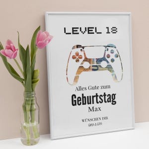 Personalisiertes Geburtstag Geldgeschenk Spiel-Controller, 18. Geburtstag Geschenk, A4 Bilderrahmen, Level 18 DIY Gaming Geschenkidee.