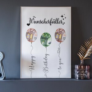 Wunscherfüller, Geburtstag Geldgeschenk, Sofortige digitale Download, PDF DIN A4 und PNG zum Ausdrucken, Geschenkidee, Geld Verschenken.