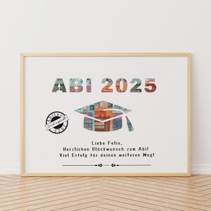 Personalisierte Abitur 2025 Geldgeschenk | Perfekt ausgeschnitten | Abitur Geschenk Mädchen Junge | DIN A4 Echtholz Bilderrahmen.