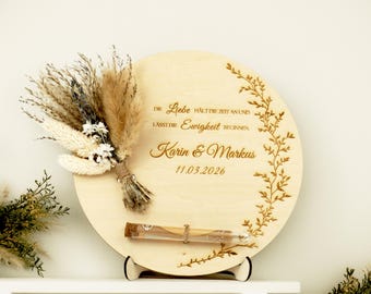 Personalisiertes Hochzeitsgeldgeschenk | Mit Namen & Datum | mit Trockenblumen, Geldröhrchen | Geschenk zur Hochzeit für Brautpaare.