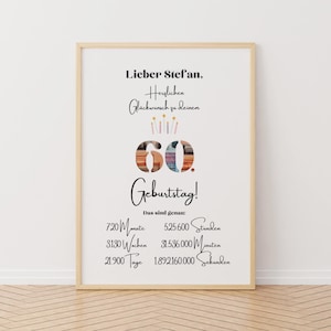 Personalisierte 60. Geburtstag Geldgeschenk,  Runder Geburtstagsgeschenk, Perfekt ausgeschnitten, A4 Bilderrahmen, DIY Geschenkidee.