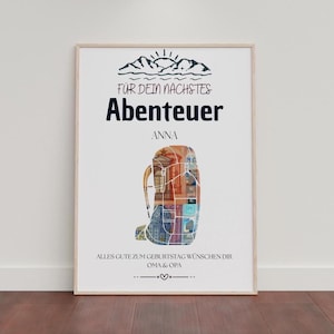 Personalisierte Geldgeschenk Wanderrucksack, Geburtstag Geldgeschenk, Reise Geschenk, A4 Bilderrahmen Schwarz Weiß, Kreatives Geldgeschenk.