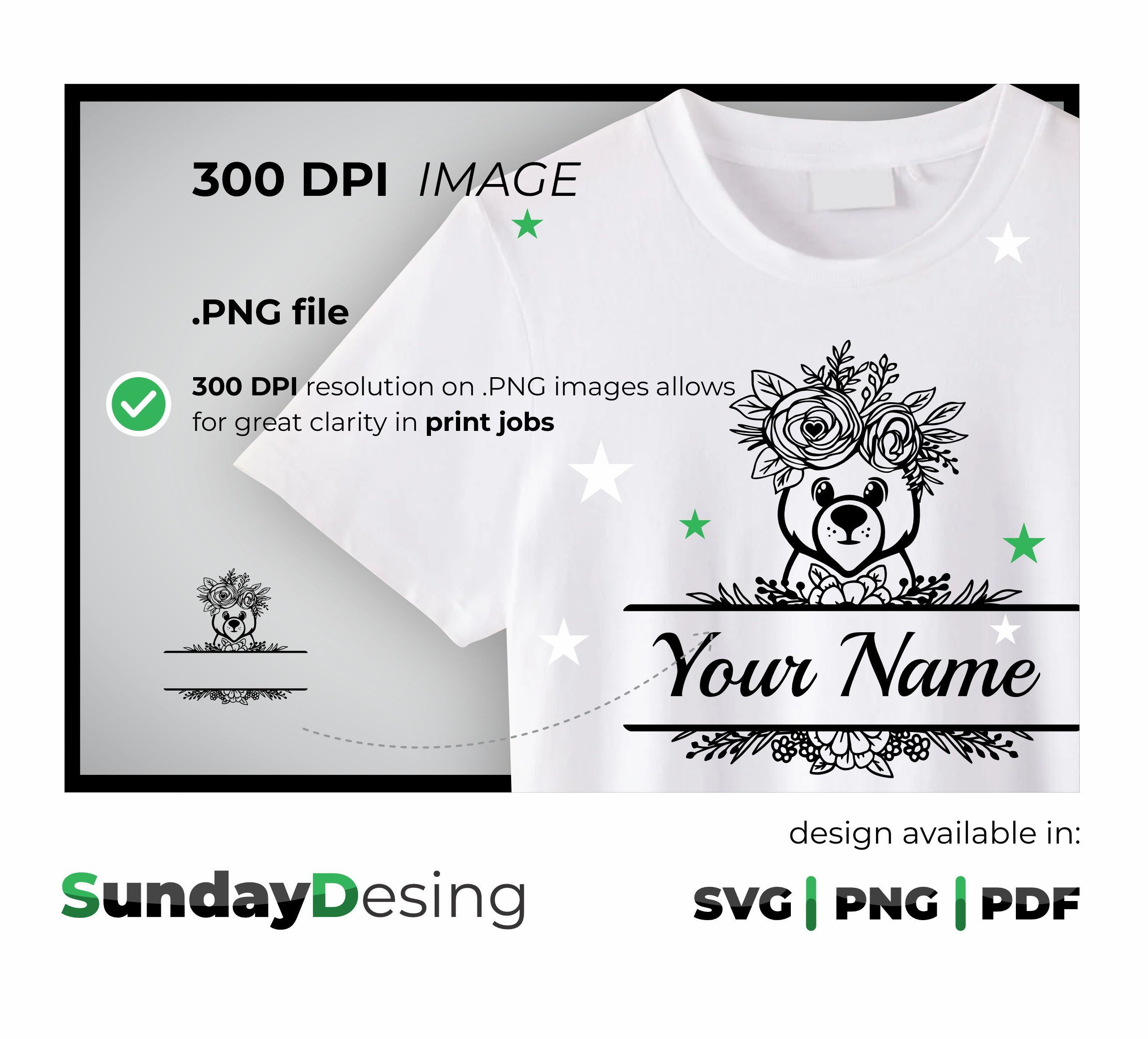 Monogram Bear Floral Design, Svg, Png, Cute Onogram Design, Pdf, Floral ...