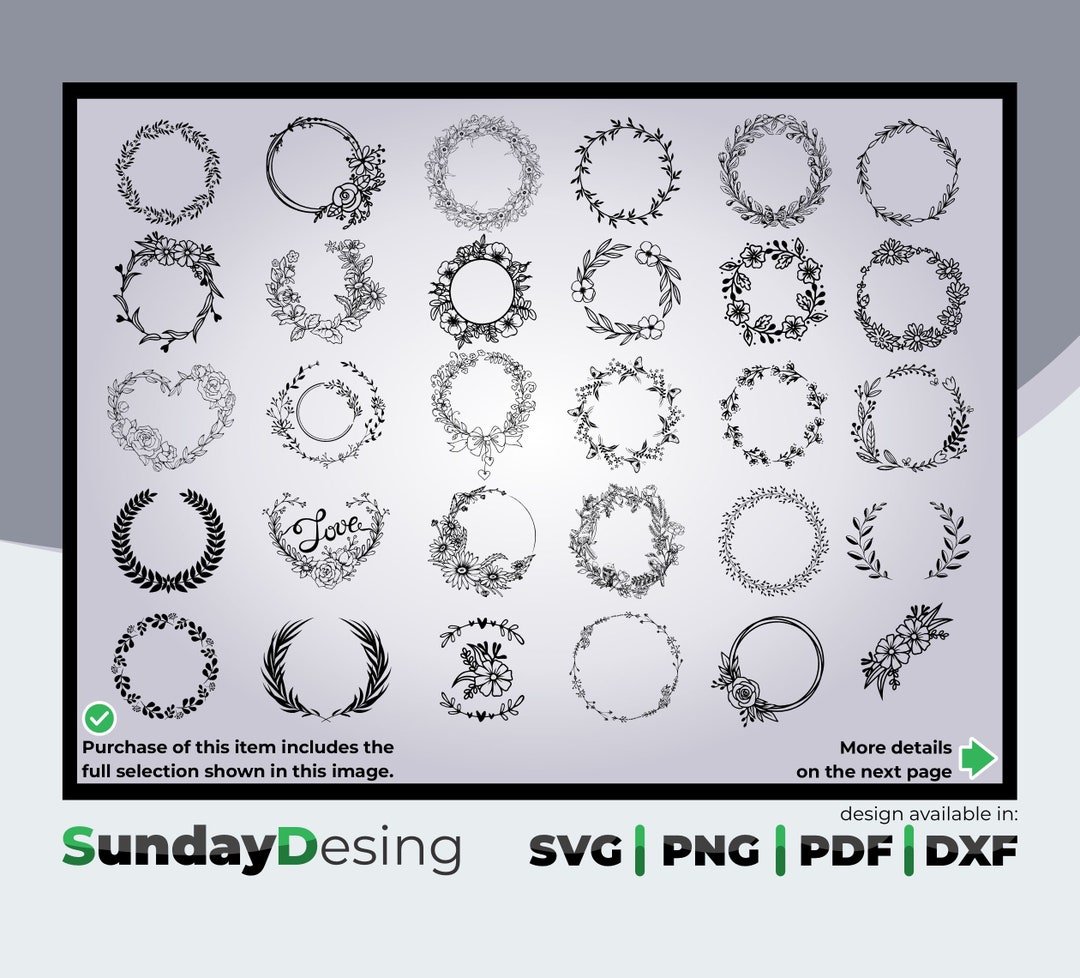 Wreath Svg Bundle, Circle Svg Bundle, Floral Wreath Svg, Heart Laurel ...