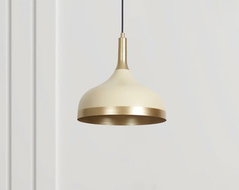 Lampada a sospensione minimalista Lampada a sospensione color crema e oro di ispirazione scandinava, moderna lampada a sospensione metallica con eleganti accenti dorati