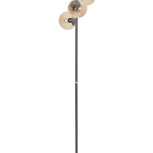 Élégant lampadaire globe en verre fumé triple, métal noir avec touches de chrome, luminaire sur pied contemporain design de luxe multi-lumières Gold Floor Lamp