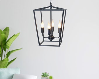 Modern Rustic Black Metal Pendant Light, Classic Farmhouse Chandelier for Elegant Home Decor , Hanging Light for Kitchen Island Dining Room