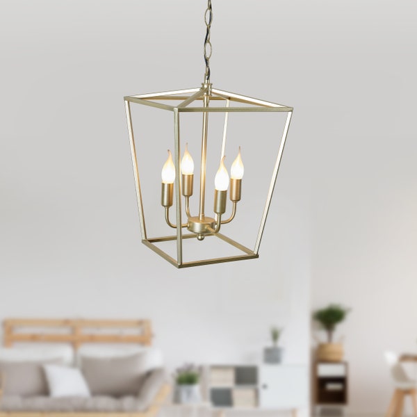 Luxe Gold Metal Pendant Light, Vintage-Inspired Modern Farmhouse Chandelier for Refined Interior Design Hanging Light for Kitchen Island