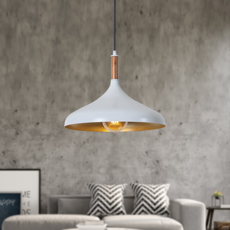 Luzarana Ufo Houten Koepelhanglampe Stijlvol Scandinavisch Design Eettafel Hanglicht 35cm Vintage en Modern Woonkamer Verlichting Weiß