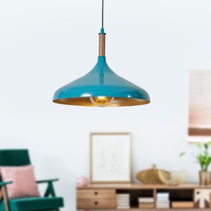 Luzarana Ufo Houten Koepelhanglamp Stijlvol Scandinavisch Design Eettafel Hanglicht 35cm Vintage en Moderne Woonkamer Verlichting Blauw