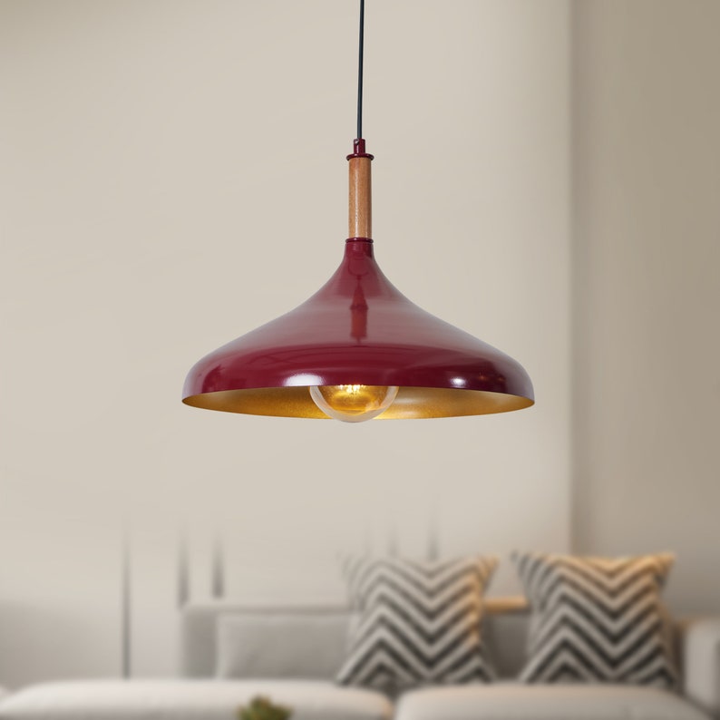 Luzarana Ufo Houten Koepelhanglamp Stijlvol Scandinavisch Design Eettafel Hanglicht 35cm Vintage en Moderne Woonkamer Verlichting Rood