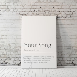 Custom Lyrics Poster Custom Hip Hop Lyrics Print Custom Rap Lyrics Poster Custom Definition Personalized Quote Personalized Lyric Print