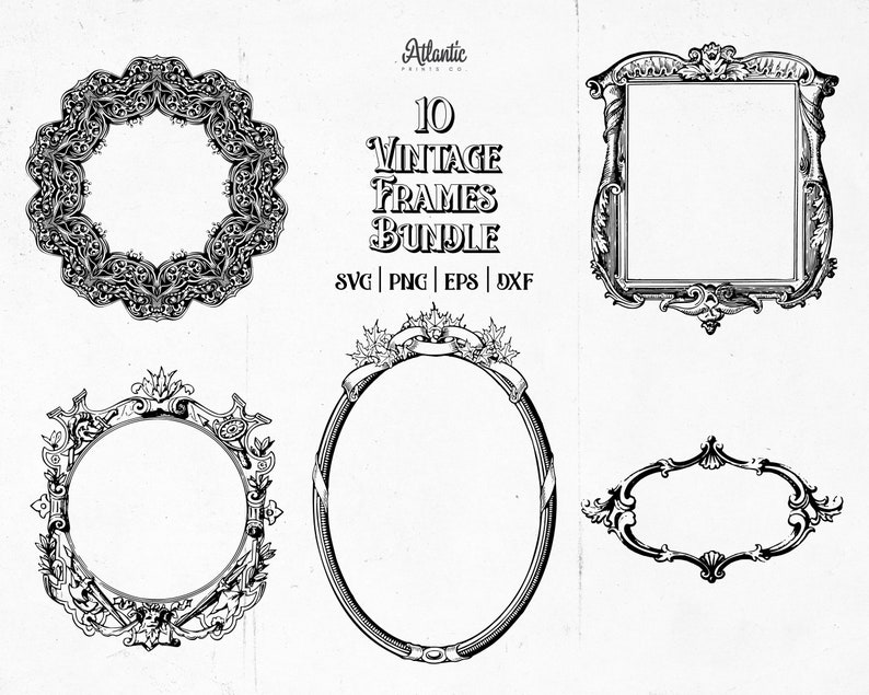 Vintage Frame and Border Bundle Svg, Ornate Frames Png, Floral Frame