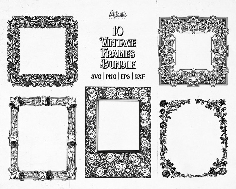 Vintage Frame and Border Bundle Svg, Ornate Frames Png, Floral Frame