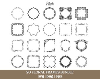 Wreath Svg Bundle, Floral Wreath Svg, Floral Frame Svg Bundle, Flower Wreath Svg, Wreath Monogram Svg, Flowers Frame Png, Instant Download