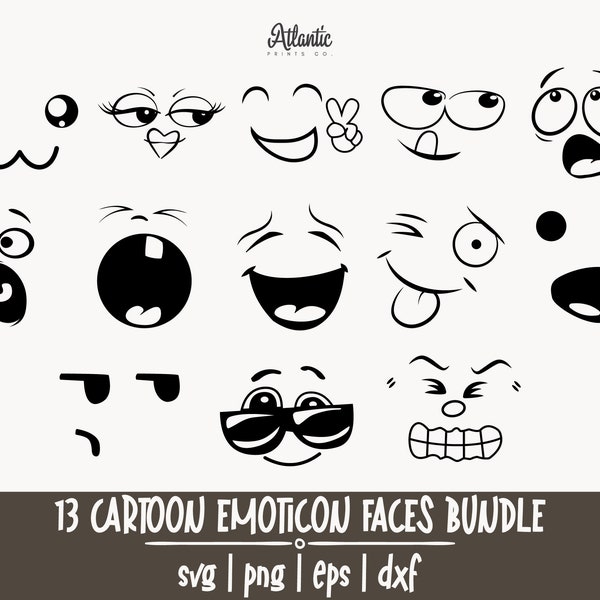 Cartoon Emotion Faces SVG Bundle, Kawaii Face SVG, Cute Funny Face SVG, Emoji Face, Smiley Face Clipart, Comics Face, Smiley Svg For Cricut