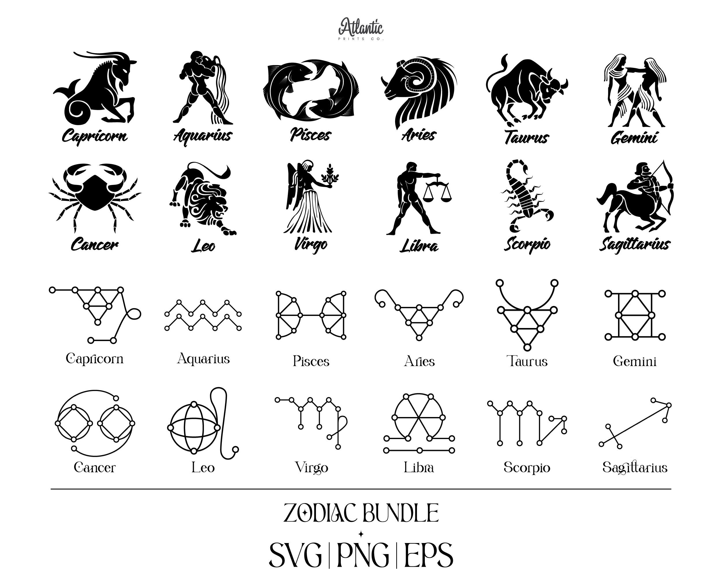 Zodiac Sign Svg Bundle, Zodiac Constellations Svg Bundle, Astrology Svg ...