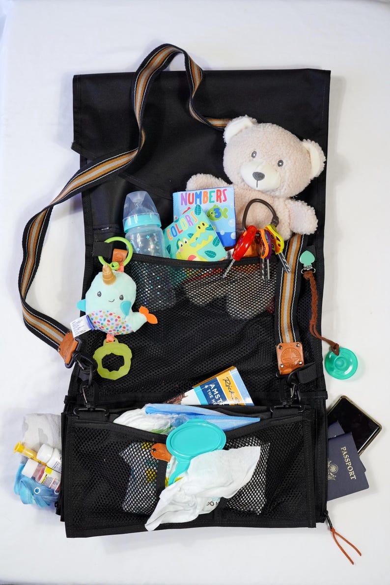 Travel Diaper Bag - Airplane Organizer - Seatback Pocket - Toddler Airplane Travel Essential - Tray Table Cover