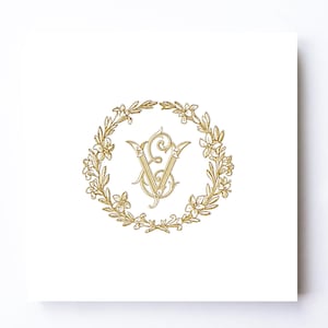 Vintage Wedding Monogram Crest VE : EV, Elegant Floral Frame (Digital Download)
