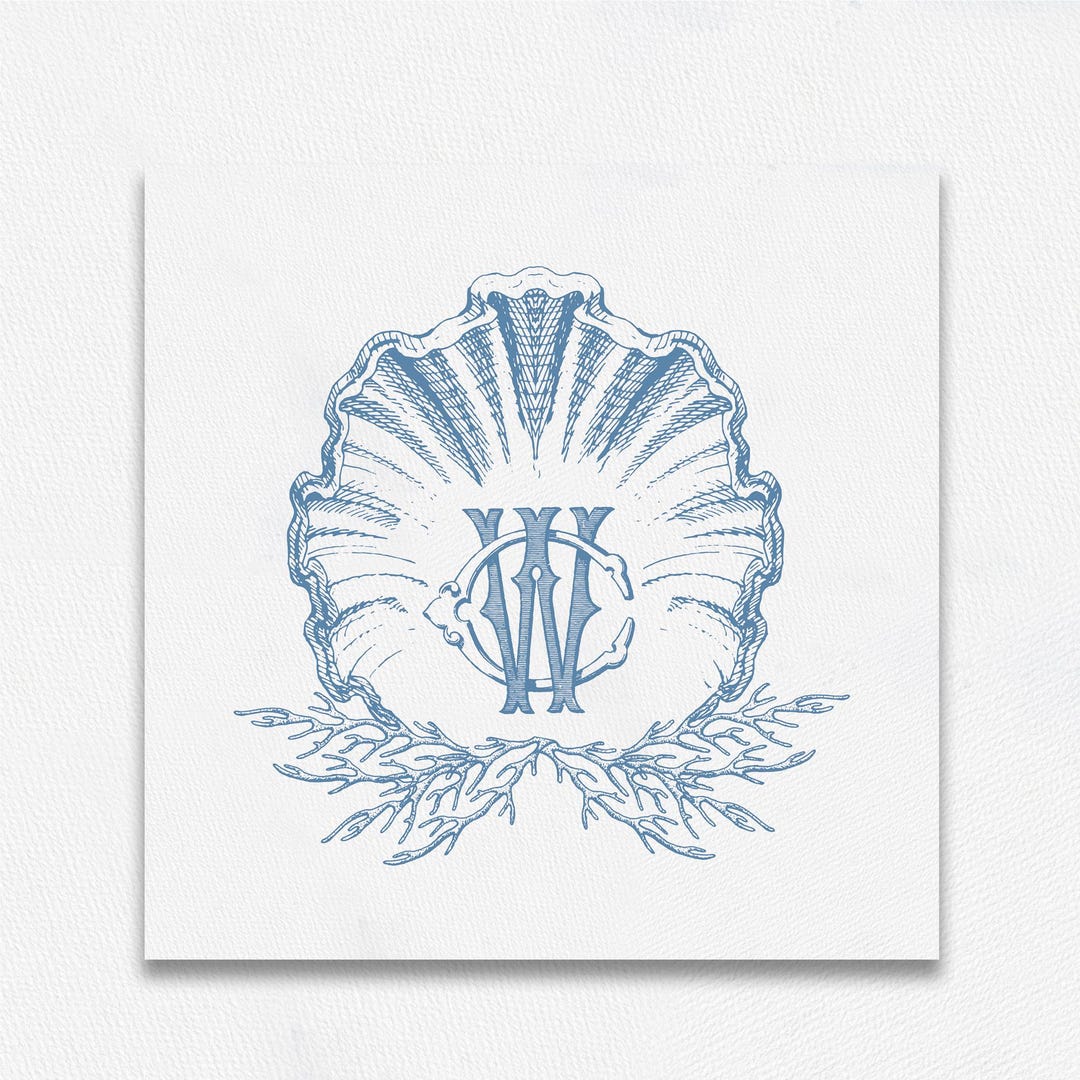 Si Shellcrest Coastal Shell Crest Monogram: Luxury Scallop Shell Emblem, Vintage ...