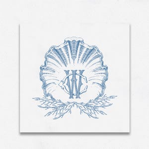WC-CW monogram, Beach themed crest, Seashell frame, Wedding invitation frame, Marina design, Beach wedding crest, Instant download