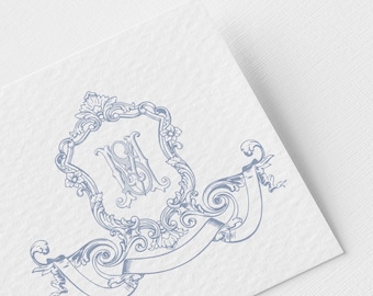 Vintage Wedding Monogram Crest: SM-MS Initials (Digital Download)