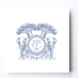 Vintage Wedding Monogram Crest: Luxury Elephant & Baobab Tree Frame  (Digital Download)