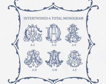 Vintage Intertwined Monogram Bundle: Wedding Crest (SVG, PNG, PDF)
