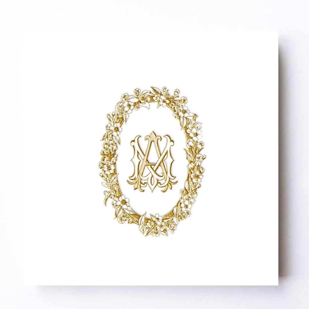 Vintage Wedding Monogram Crest: Vintage Flower Frame Logo (digital ...
