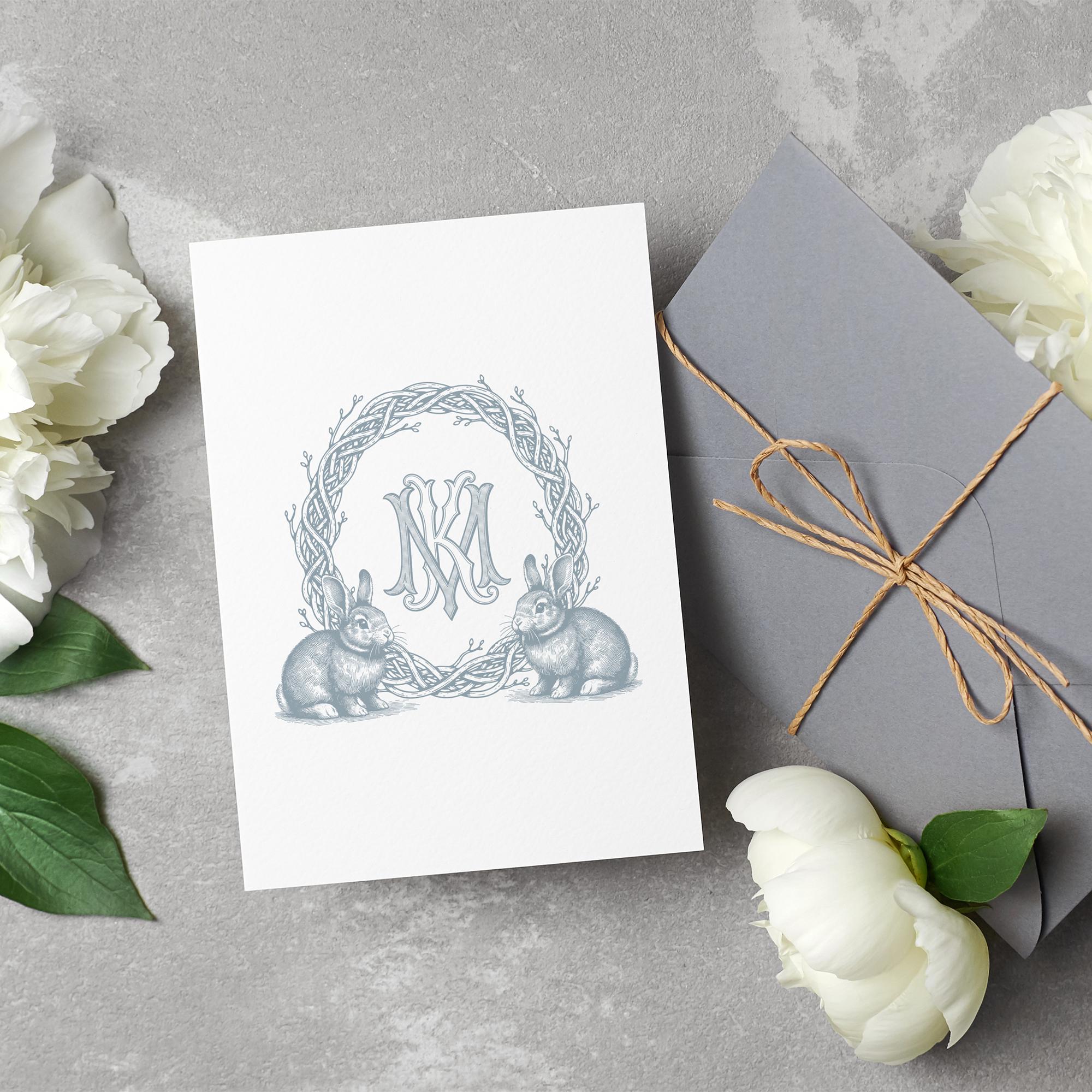 Vintage Wedding Monogram Crest: Special Vintage Rabbit Frame Logo ...