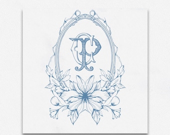 Vintage Hochzeits-Monogramm Crest: Floraler Rahmen (Digitaler Download)