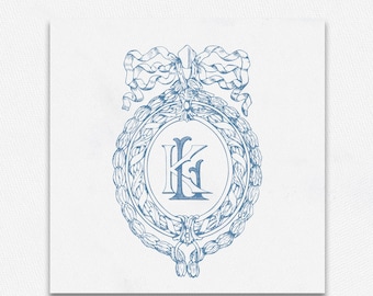 Escudo de monograma de boda vintage: Iniciales elegantes (Descarga digital)