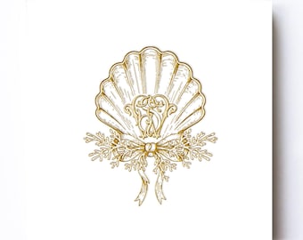 Luxury Beach Wedding Crest: Seashell Monogram Frame (Digital Download)